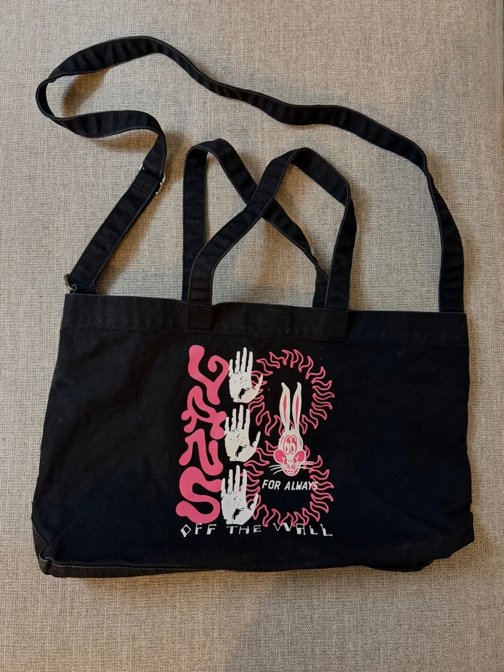 Vans Black Canvas Tote with Pink Graphic
